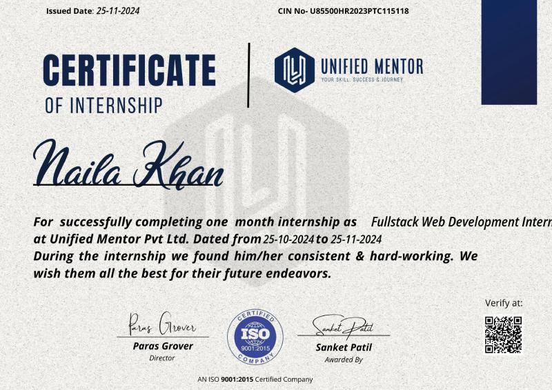 Unified Mentor Certificate