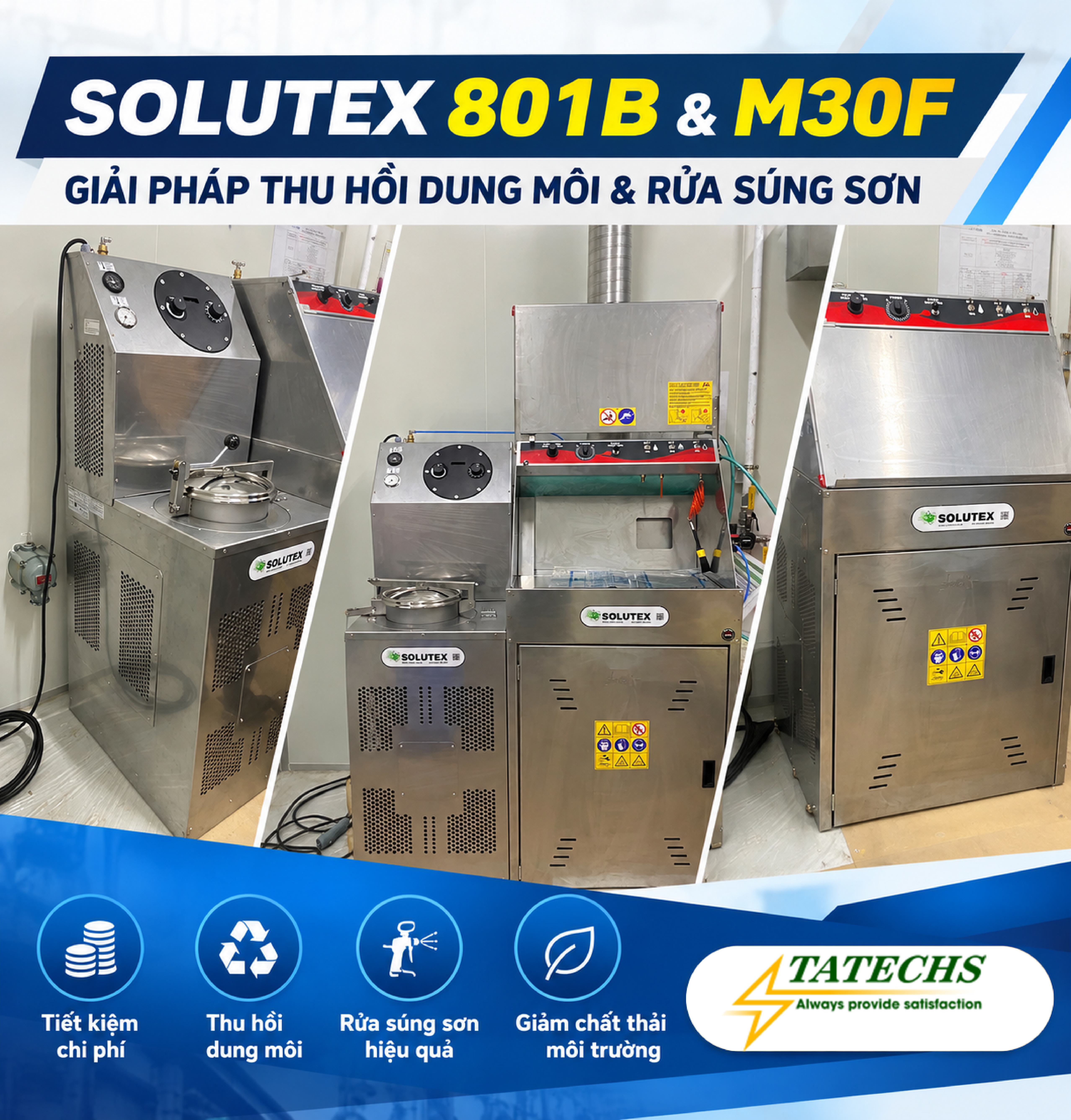 SOLUTEX 801B & M30F Máy thu hồi dung môi SOLUTEX 801B và máy rửa súng sơn SOLUTEX M30F
