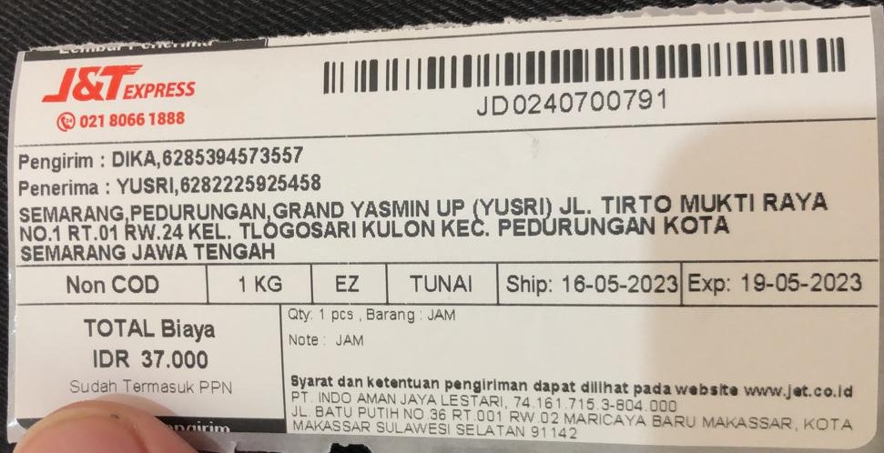 Bukti servis jam luar kota 4