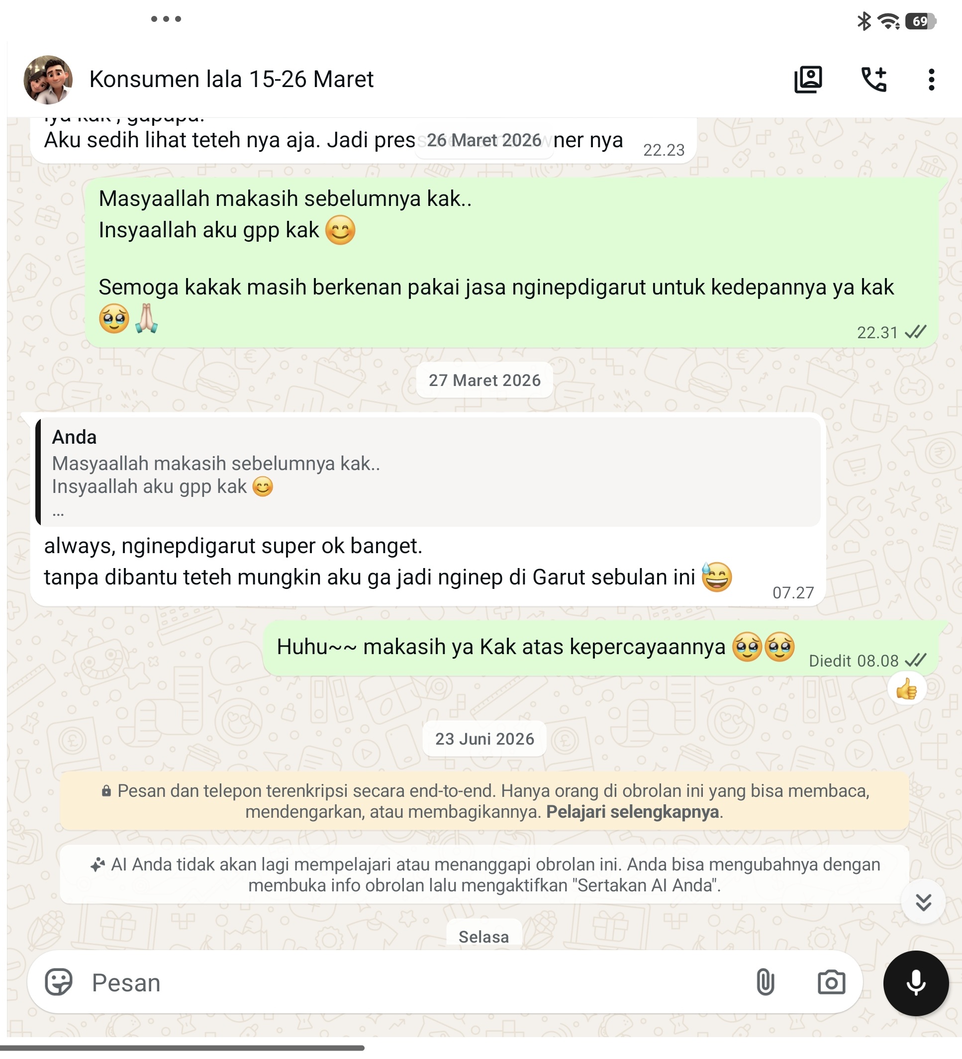 Proof Chat WhatsApp Nginep di Garut
