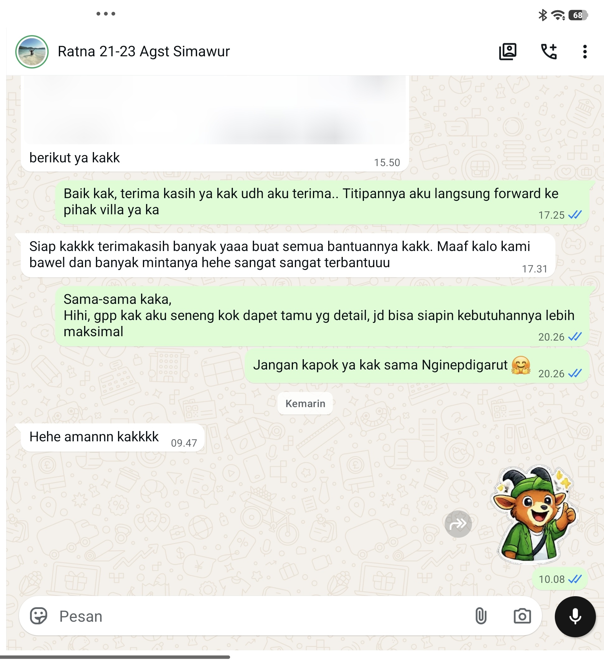 Proof Chat WhatsApp Nginep di Garut