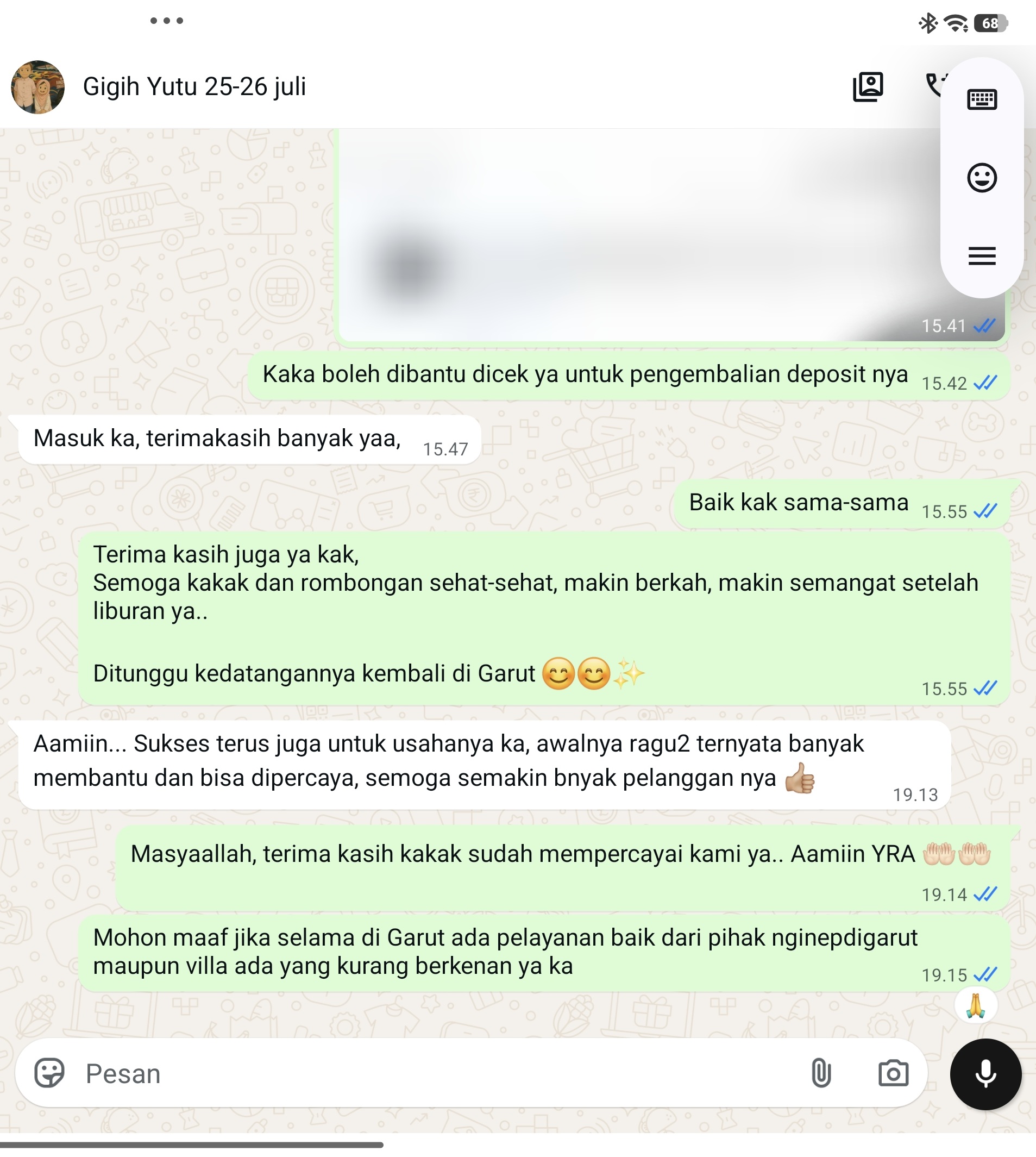 Proof Chat WhatsApp Nginep di Garut