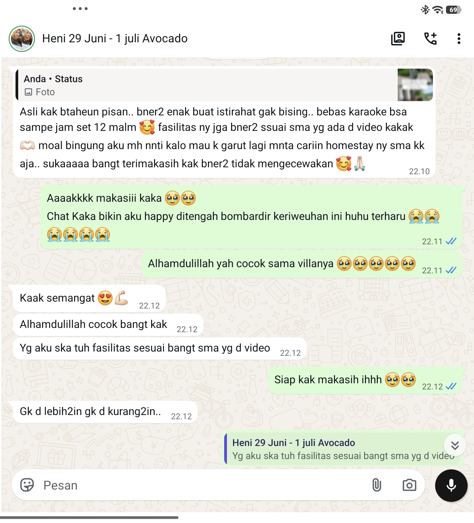 Proof Chat WhatsApp Nginep di Garut