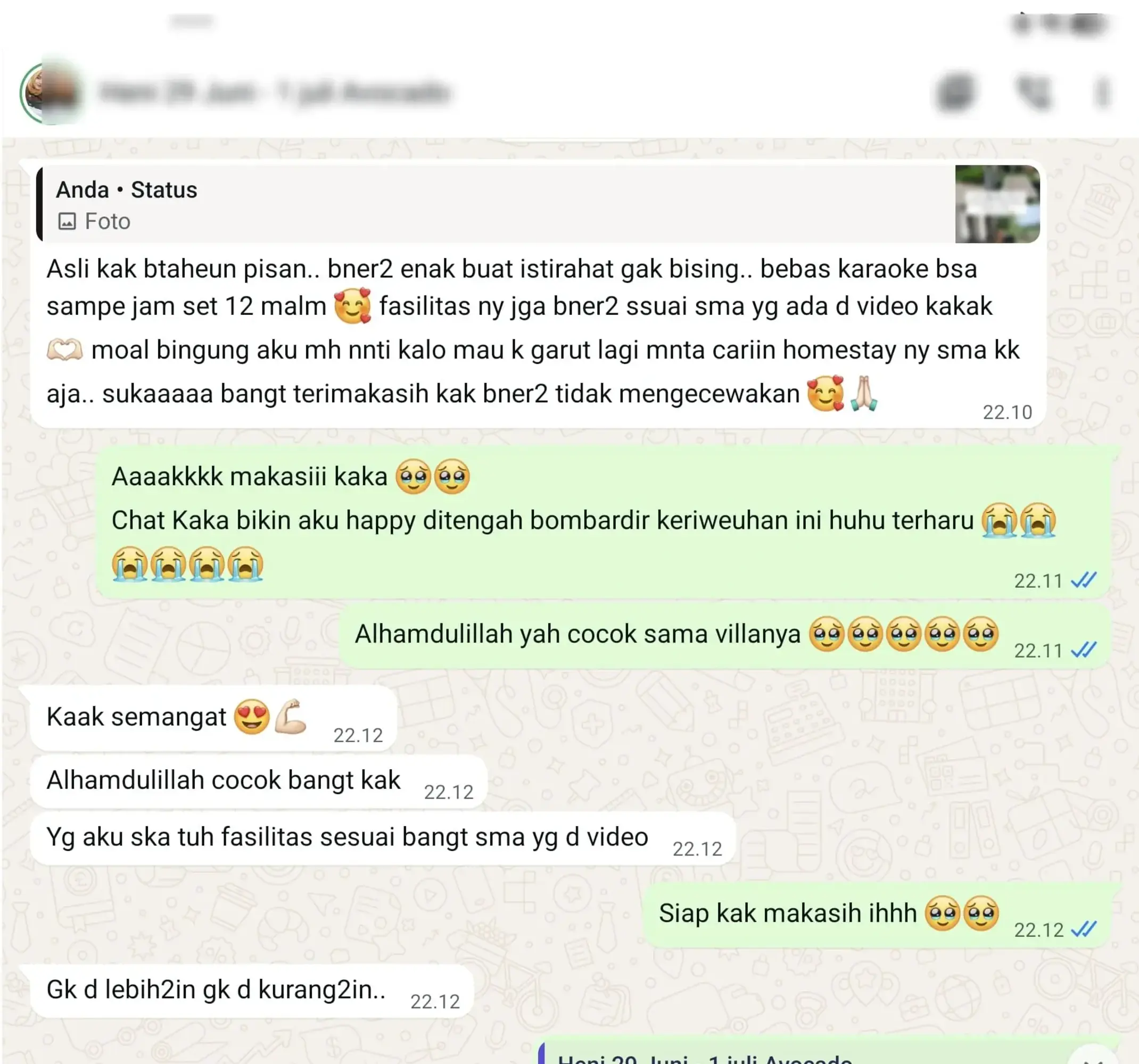Bukti Chat Testimoni Nginep di Garut