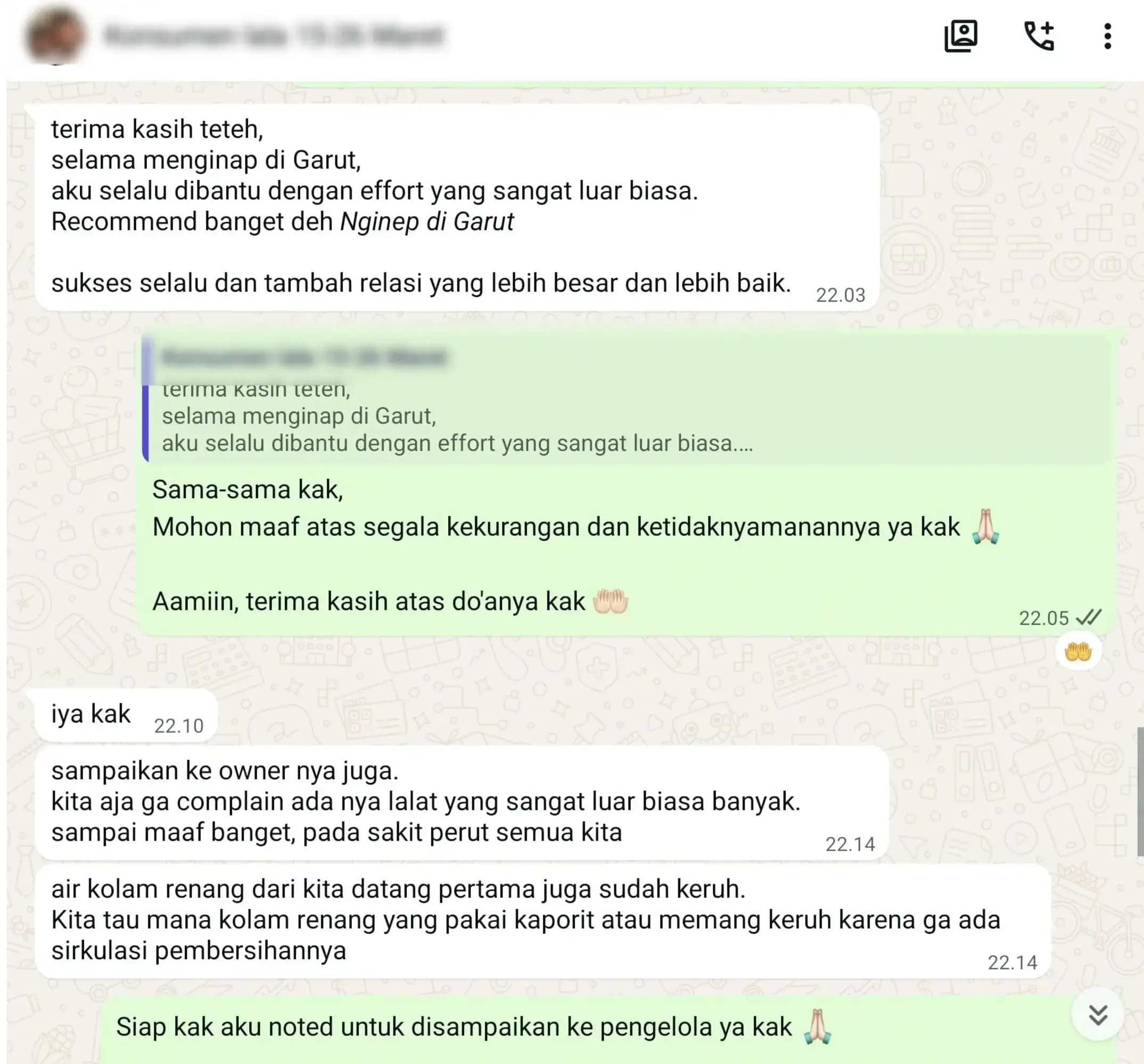 Bukti Chat Testimoni Nginep di Garut
