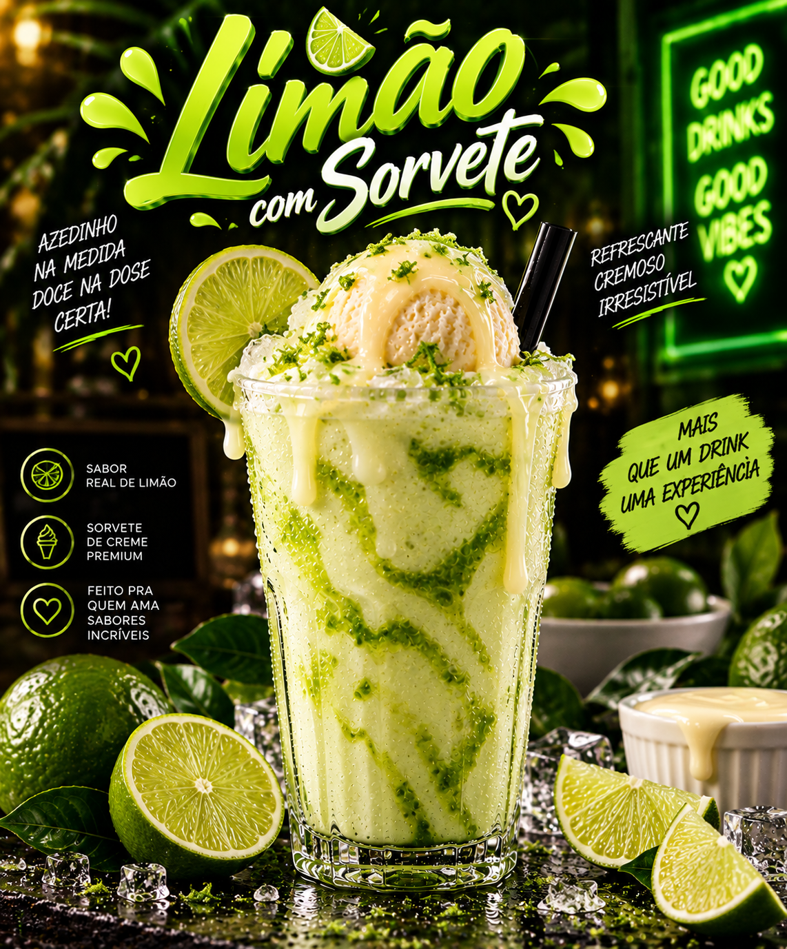 Batida de limão com sorvete